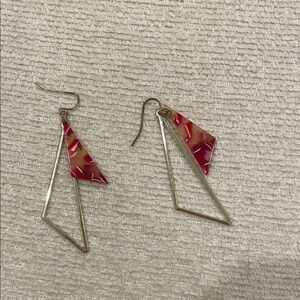 Geometric Silver and Red Earrings